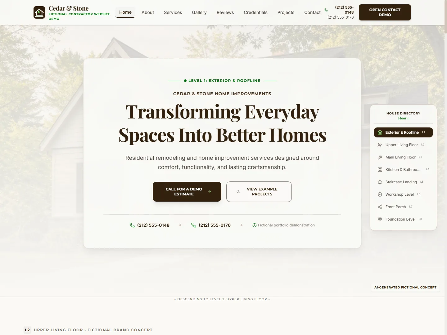 Cedar & Stone Home Improvements demonstration website homepage