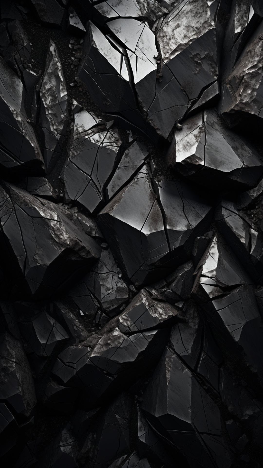 Fractured obsidian with polished black faces and rough silver edges