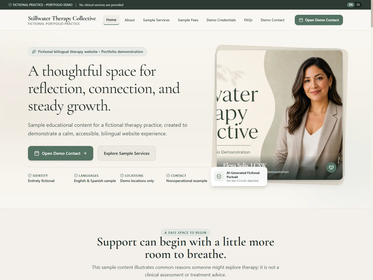 Stillwater Therapy Collective demonstration website homepage